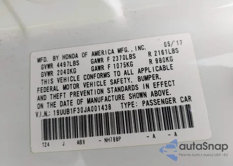 2018 Acura Tlx from USA, damaged, VIN 19UUB1F30JA001438